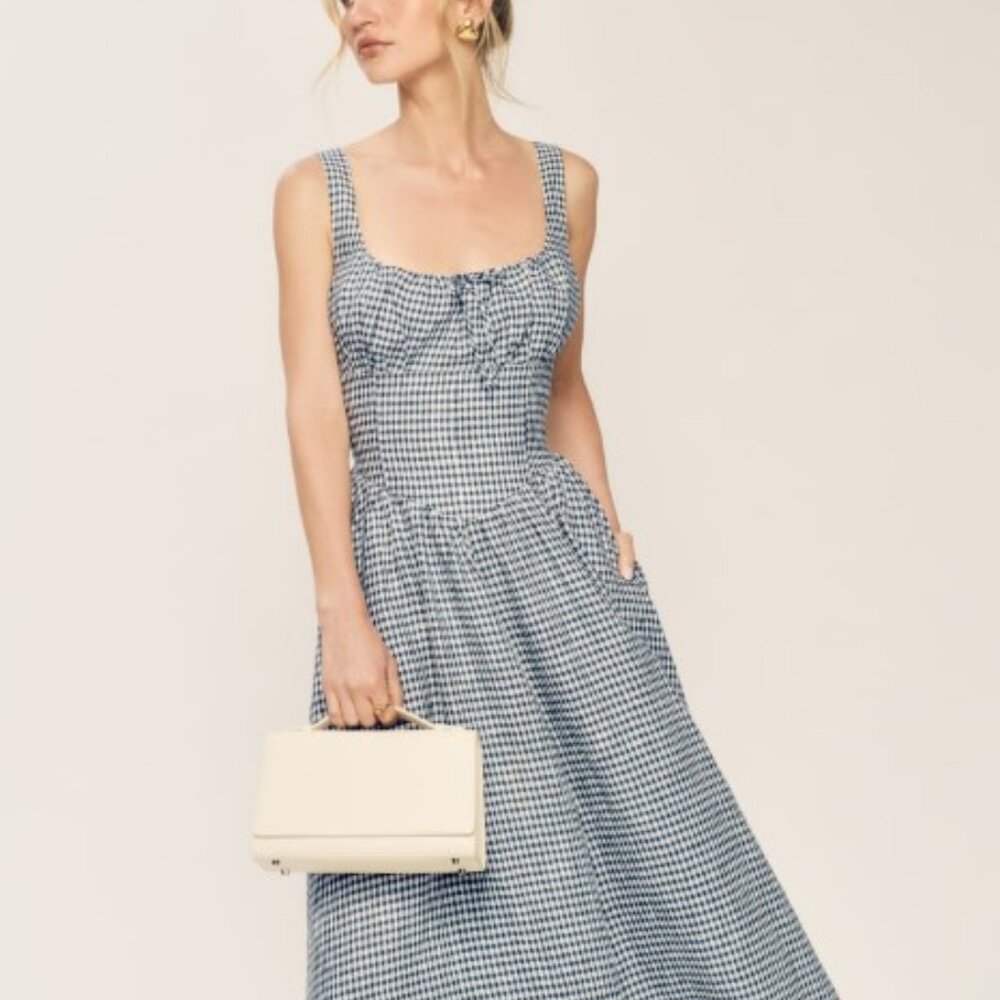 Reformation Balia Linen Dress - Slate Check - Picture 6 of 8